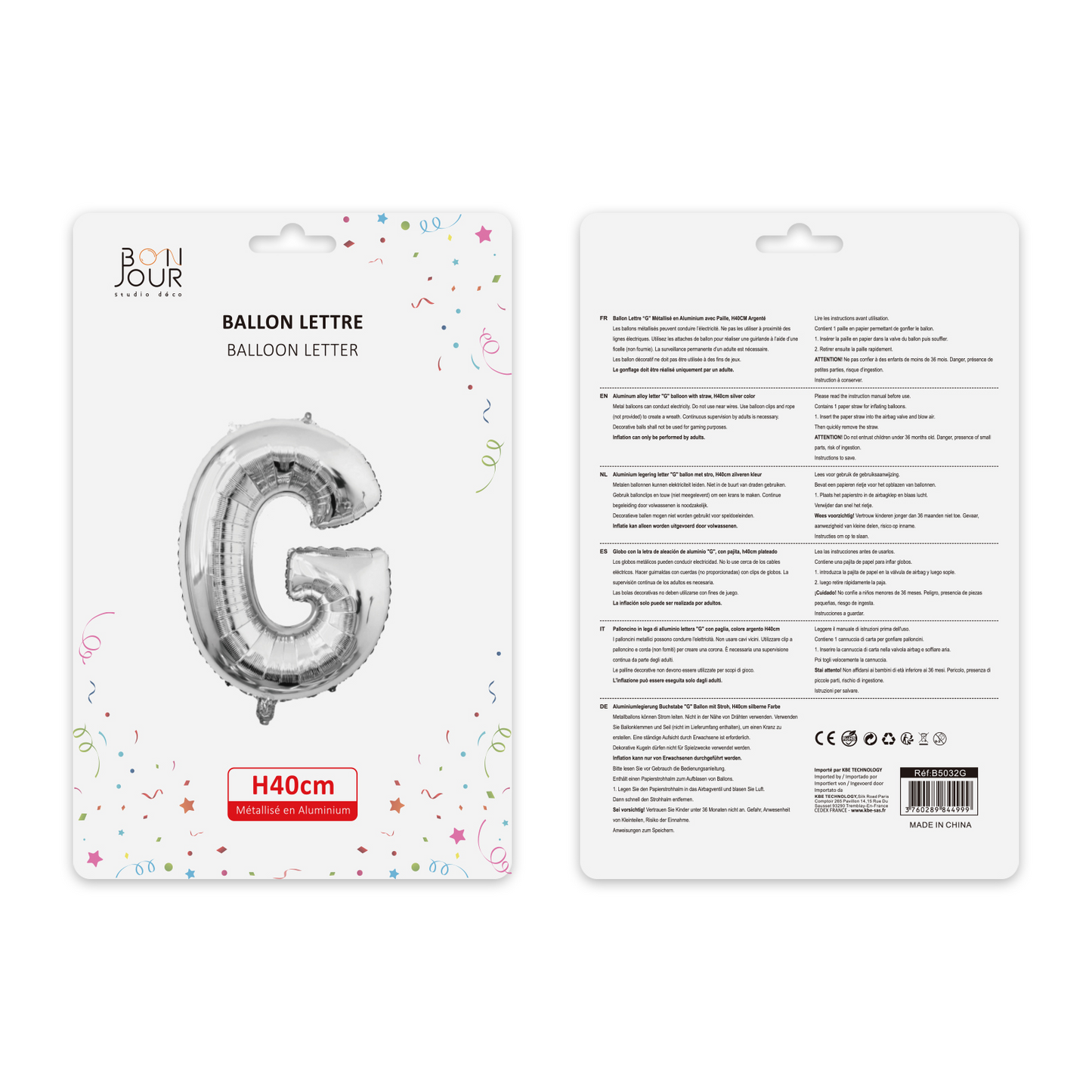 Ballon Lettre G Argent Hauteur 40cm - Bonjour Studio Déco