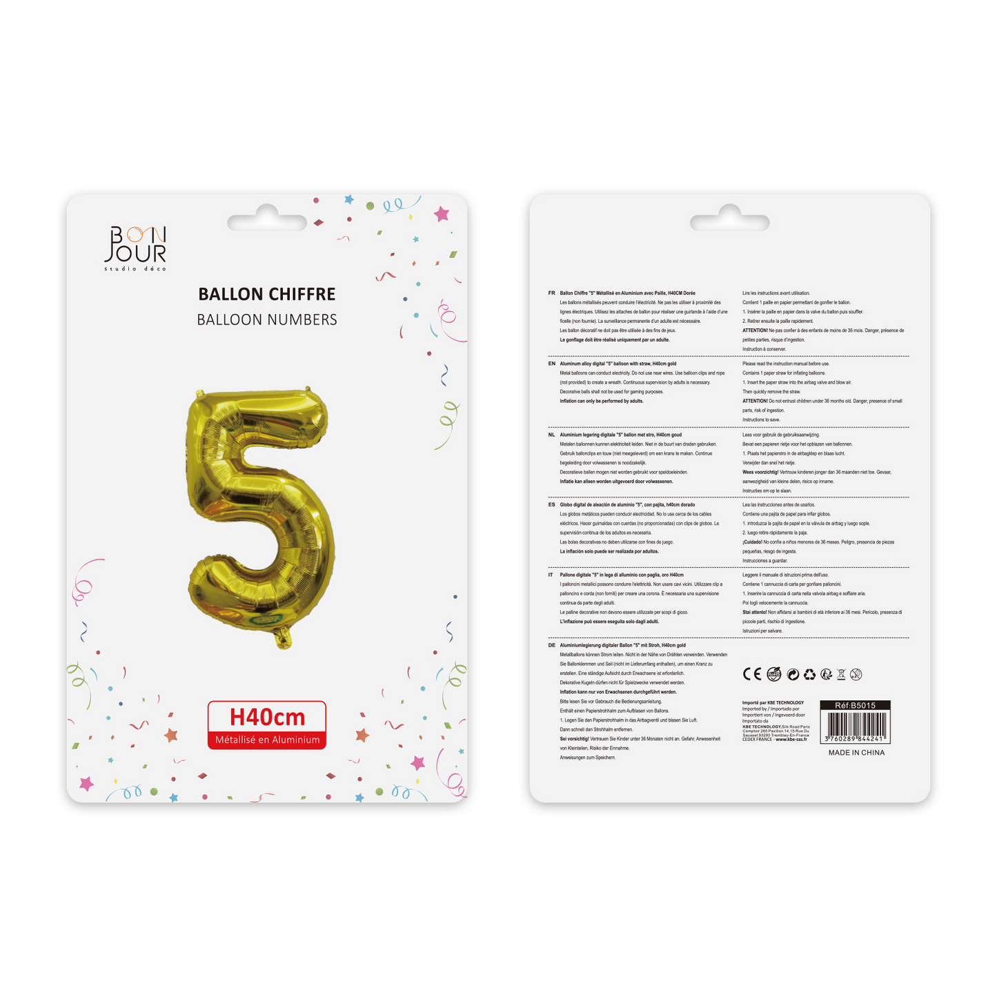 Ballon Chiffre 5 Or Hauteur 40cm - Bonjour Studio Déco