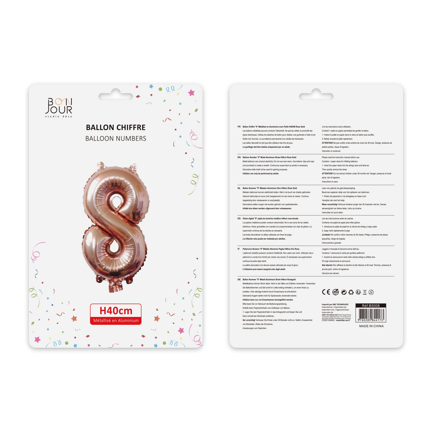 Ballon Chiffre 8 Rose Gold Hauteur 40cm - Bonjour Studio Déco