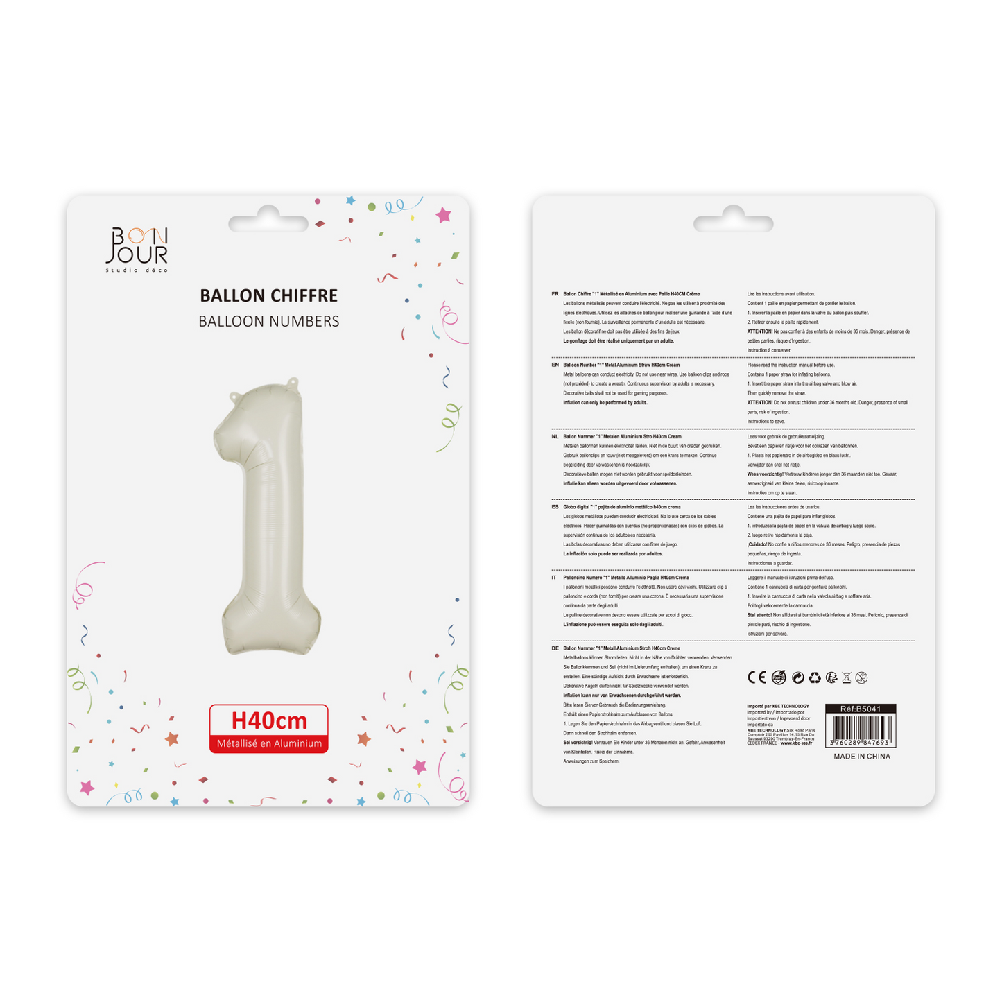 Ballon Chiffre 1 Blanc Crème Hauteur 40cm - Bonjour Studio Déco