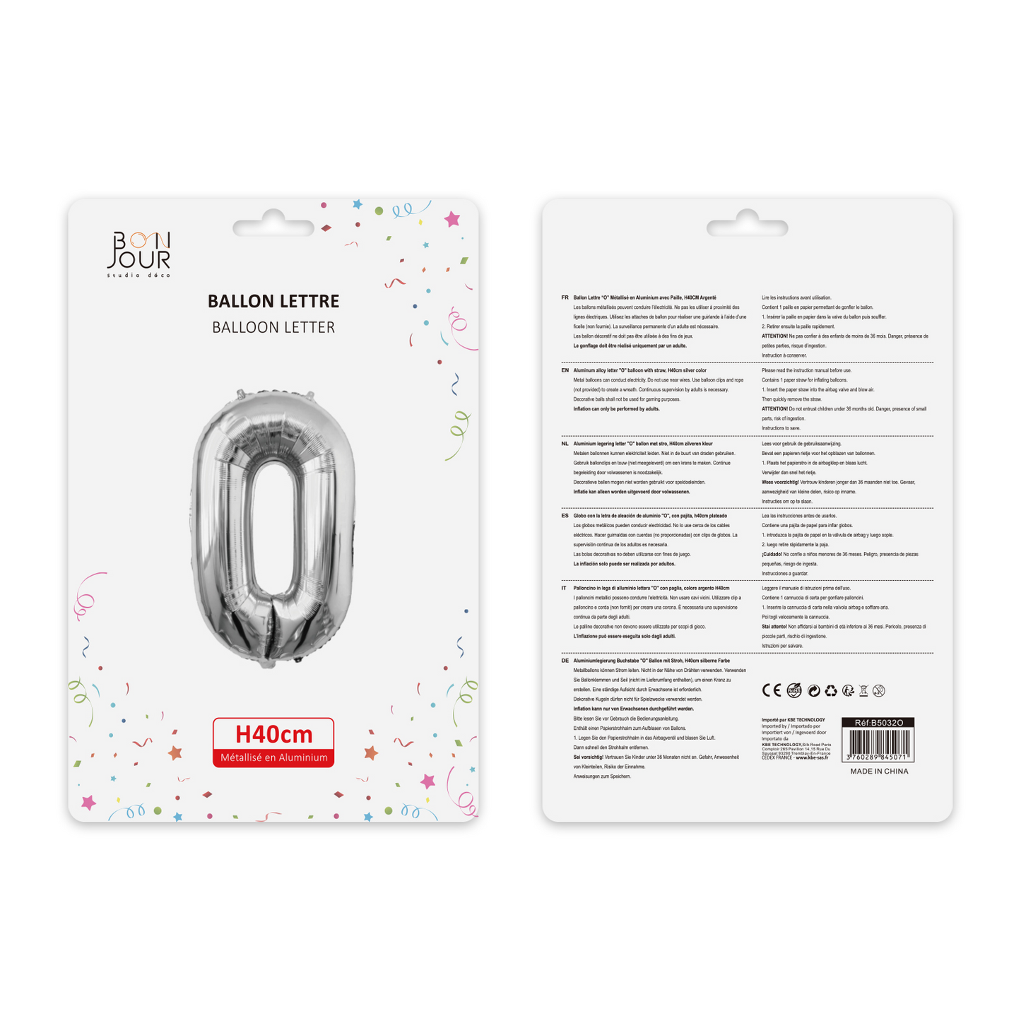 Ballon Lettre O Argent Hauteur 40cm - Bonjour Studio Déco