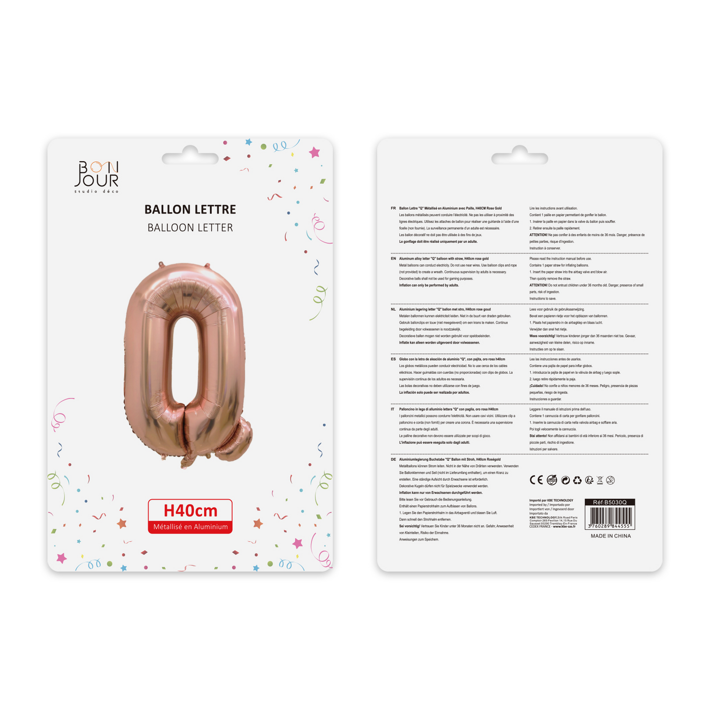 Ballon Lettre Q Argent Hauteur 40cm - Bonjour Studio Déco