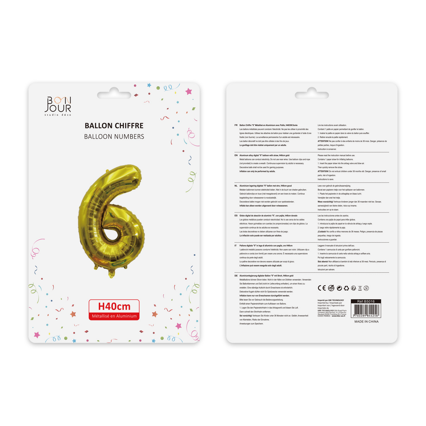 Ballon Chiffre 6 Or Hauteur 40cm - Bonjour Studio Déco