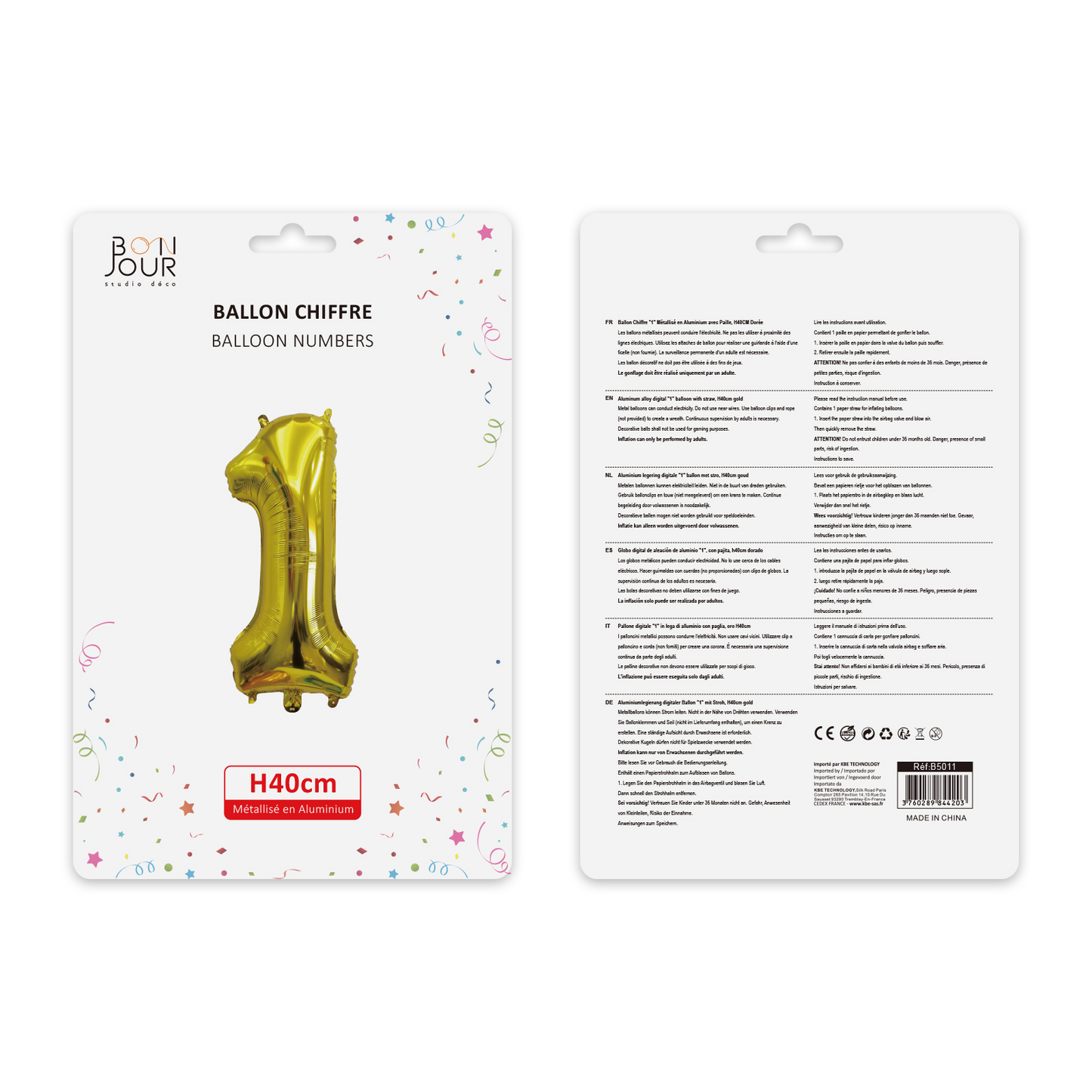 Ballon Chiffre 1 Or Hauteur 40cm - Bonjour Studio Déco