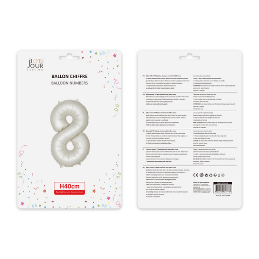 Ballon Chiffre 8 Blanc Crème Hauteur 40cm - Bonjour Studio Déco