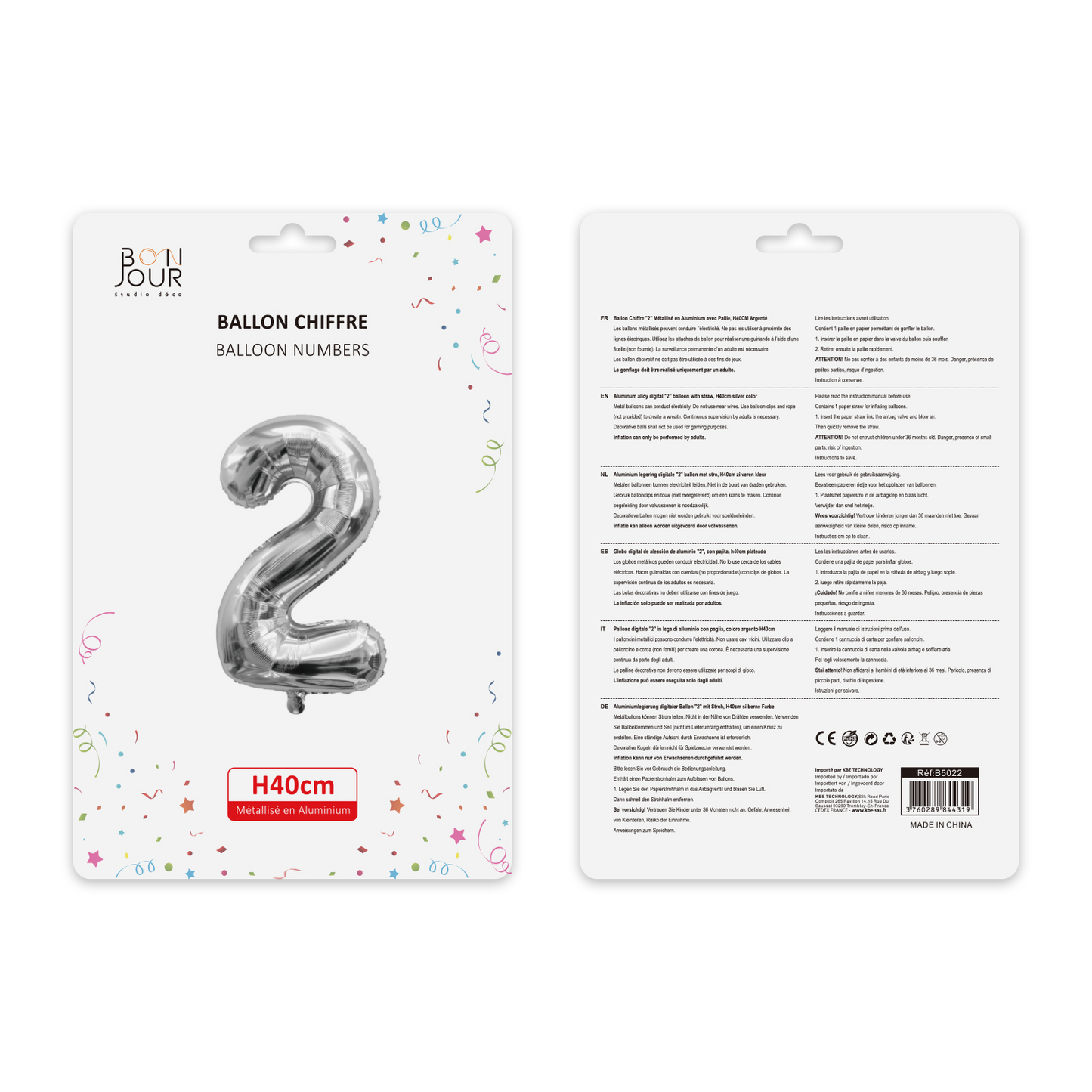 Ballon Chiffre 2 Argent Hauteur 40cm - Bonjour Studio Déco