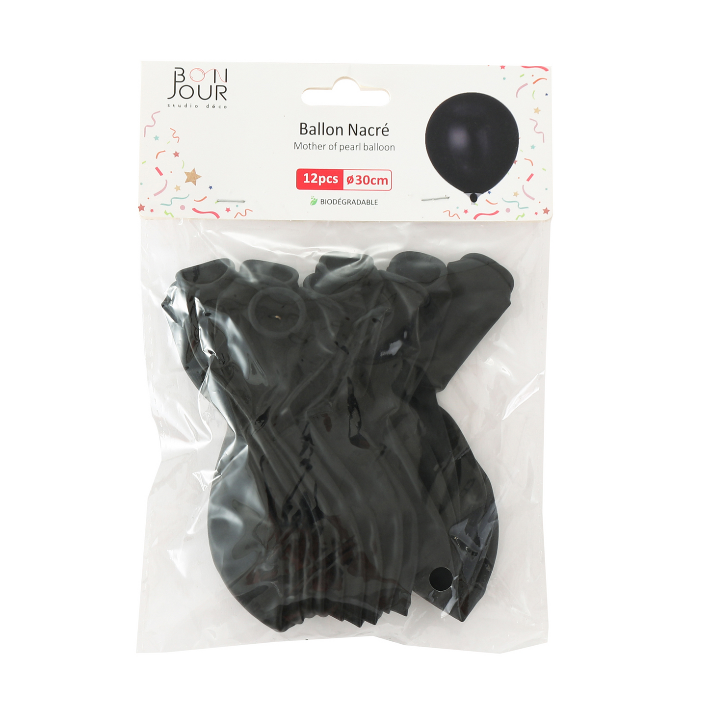 B5564 Ballon Nacré Noir 12Pcs 30cm