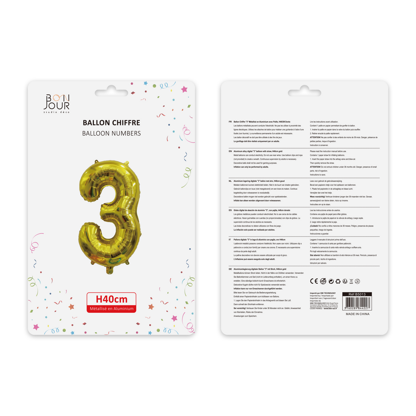 Ballon Chiffre 3 Or Hauteur 40cm - Bonjour Studio Déco