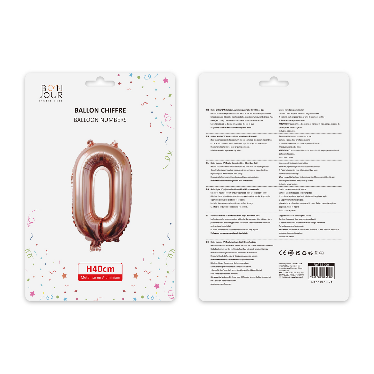 Ballon Chiffre 0 Rose Gold Hauteur 40cm - Bonjour Studio Déco