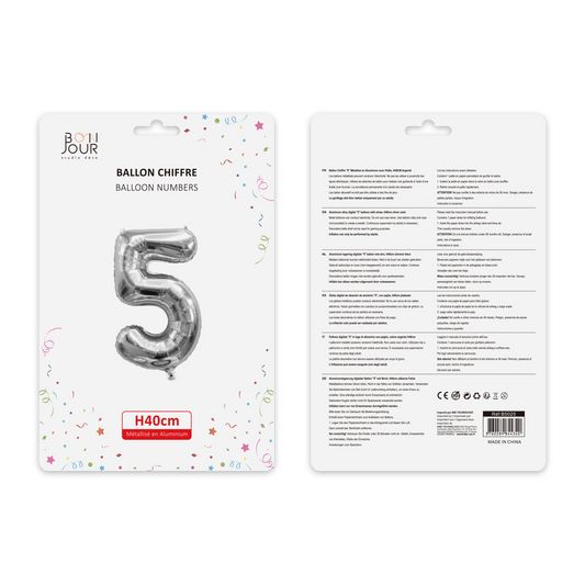 Ballon Chiffre 5 Argent Hauteur 40cm - Bonjour Studio Déco