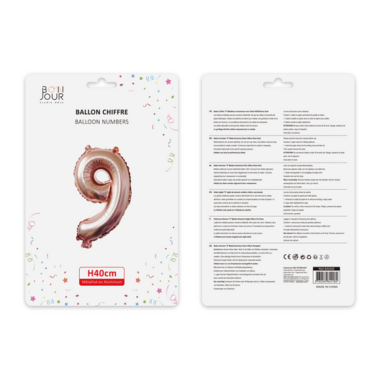 Ballon Chiffre 9 Rose Gold Hauteur 40cm - Bonjour Studio Déco