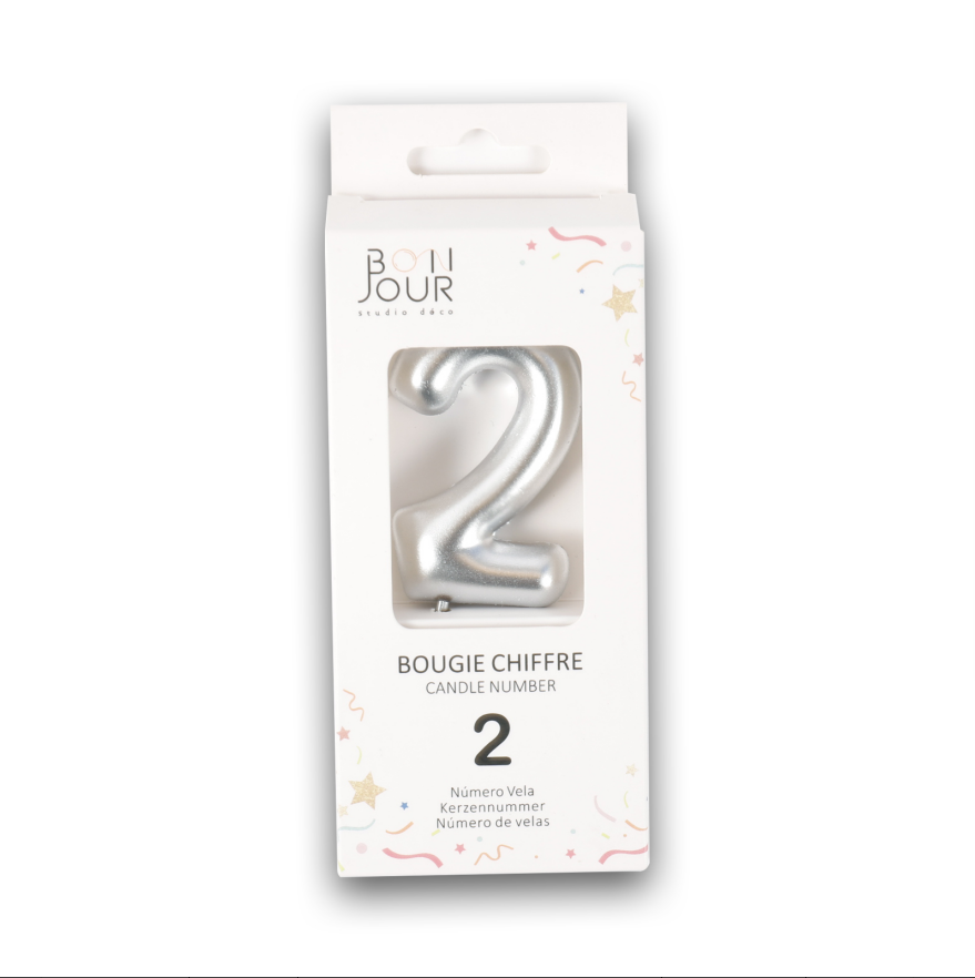 Bougie Chiffre 2 Argent - Bonjour Studio Deco