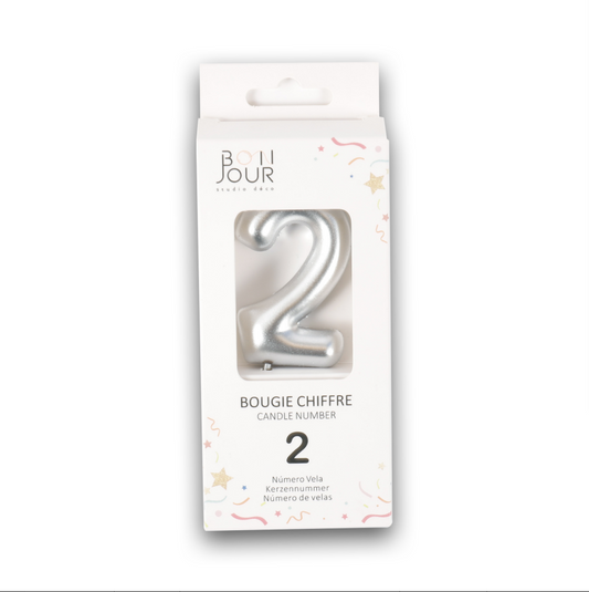 Bougie Chiffre 2 Argent - Bonjour Studio Deco