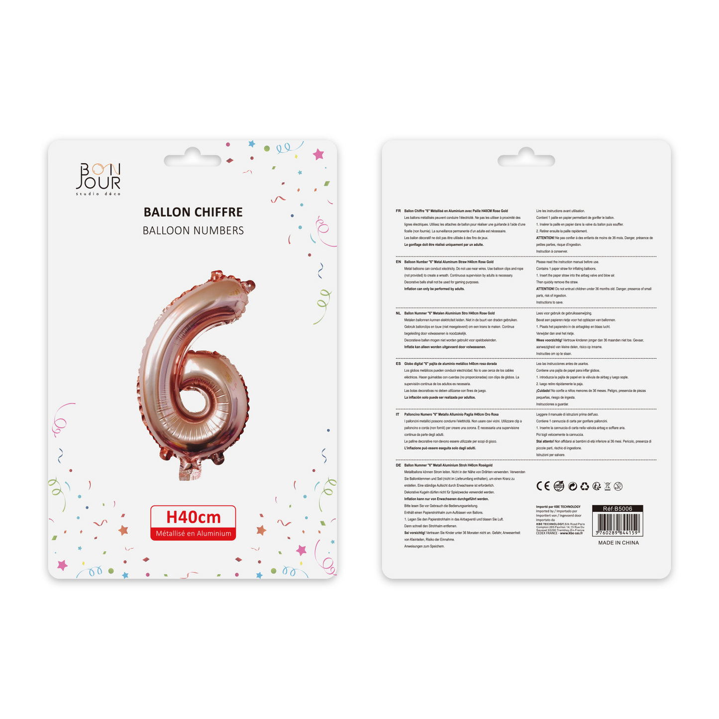 Ballon Chiffre 6 Rose Gold Hauteur 40cm - Bonjour Studio Déco