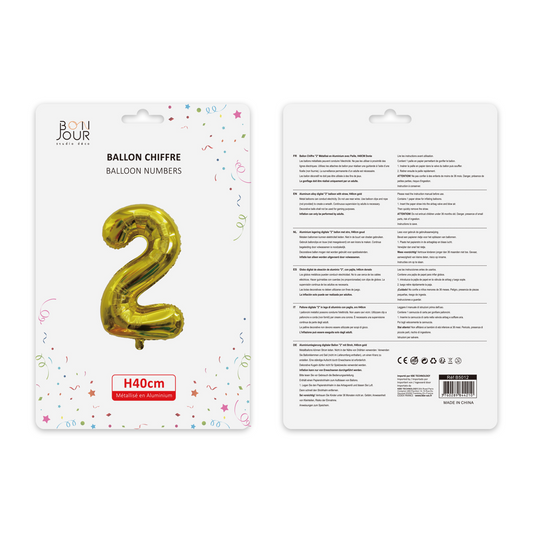 Ballon Chiffre 2 Or Hauteur 40cm - Bonjour Studio Déco
