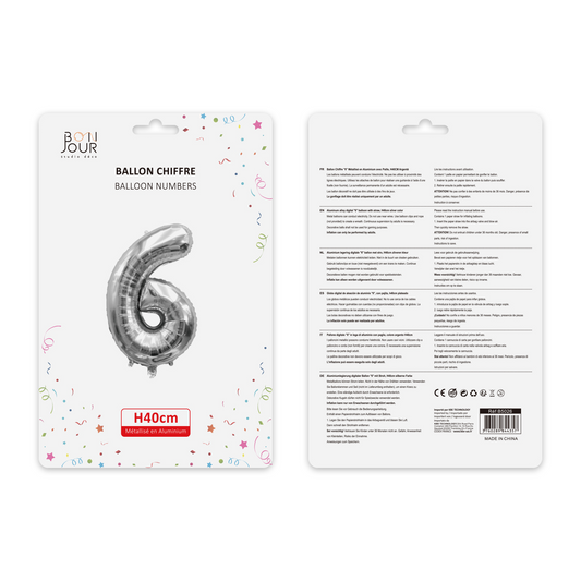 Ballon Chiffre 6 Argent Hauteur 40cm - Bonjour Studio Déco