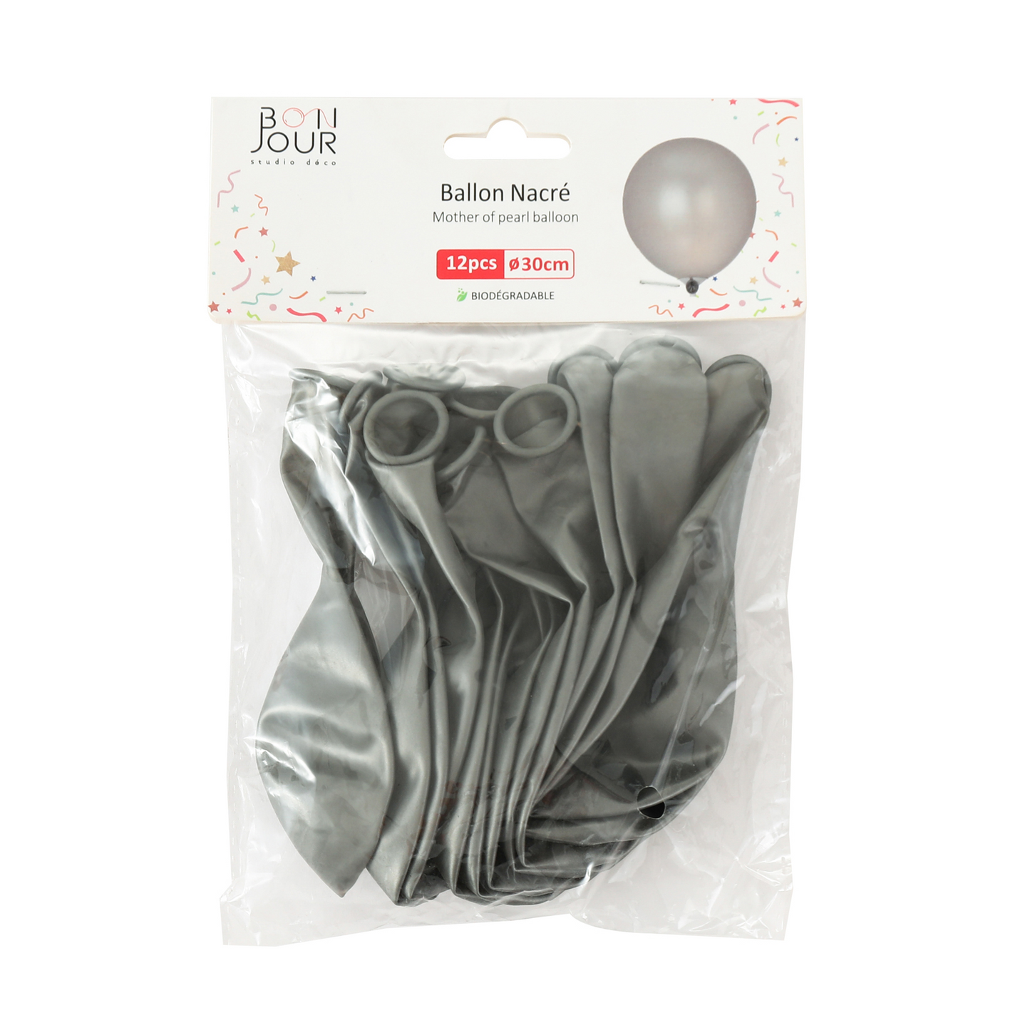 B5563 Ballon Nacré Argent 12Pcs 30cm