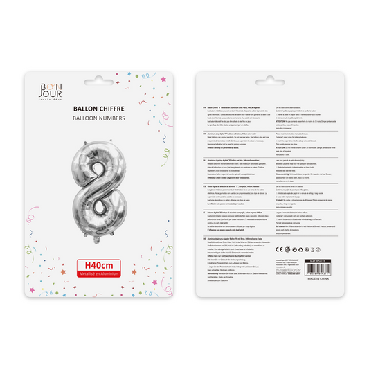 Ballon Chiffre 8 Argent Hauteur 40cm - Bonjour Studio Déco