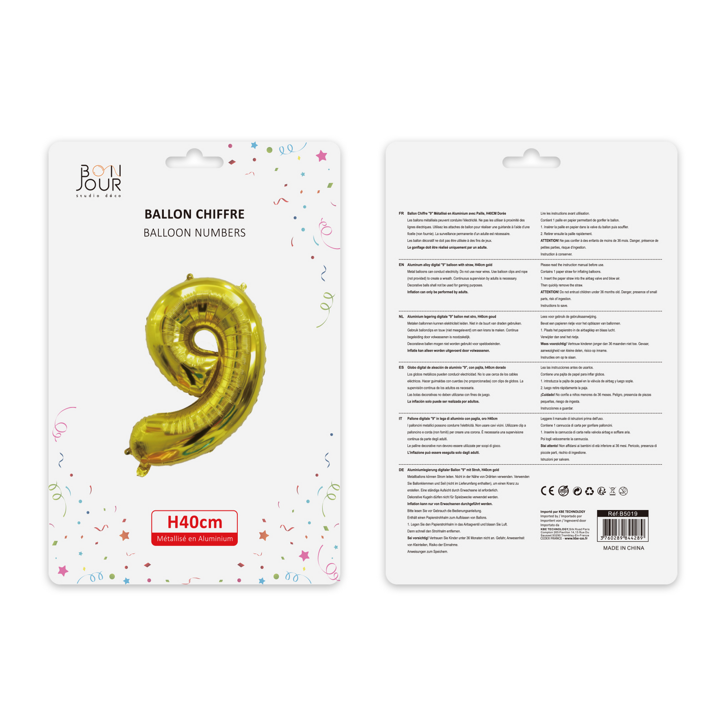 Ballon Chiffre 9 Or Hauteur 40cm - Bonjour Studio Déco