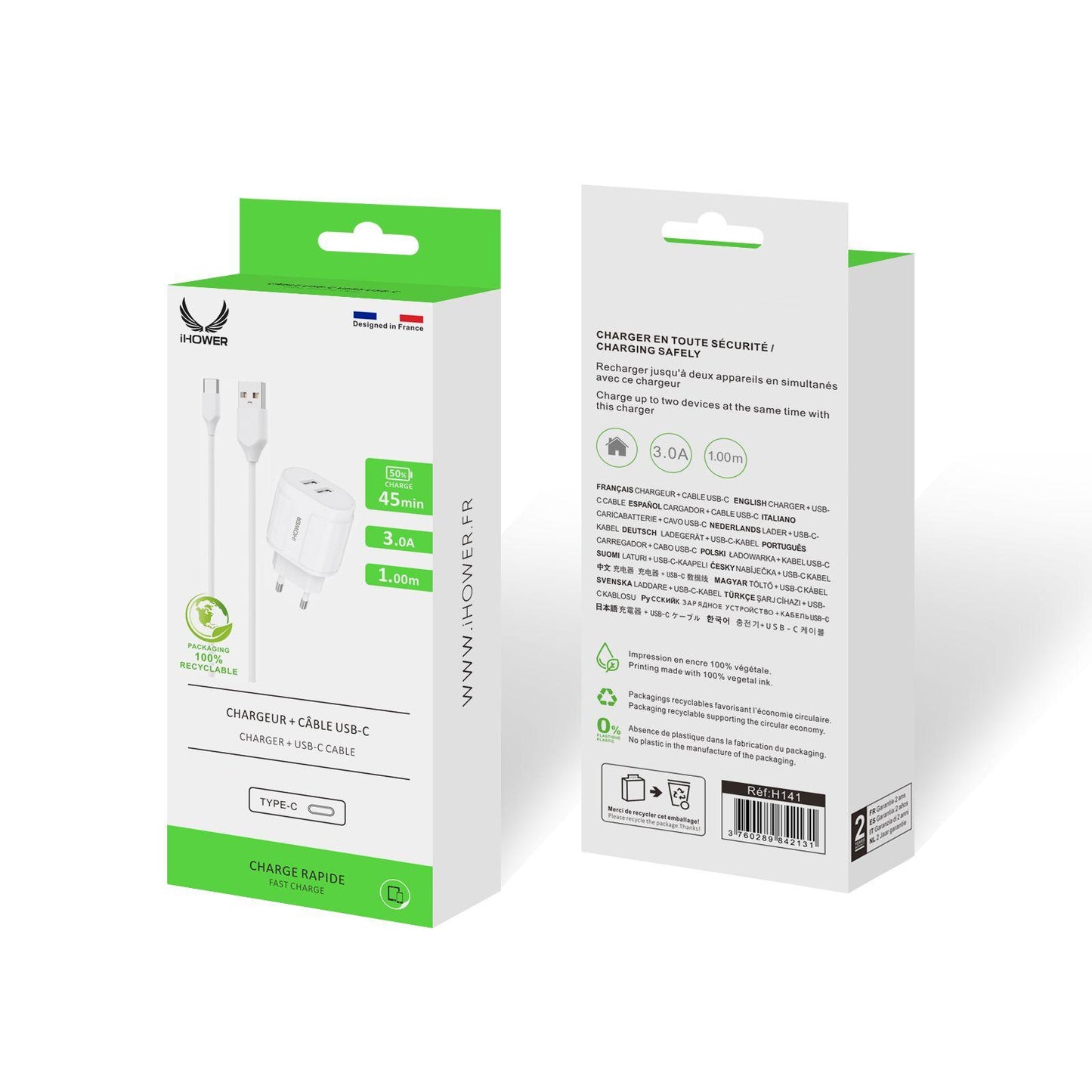 CHARGEUR + CÂBLE USB-C BLANC